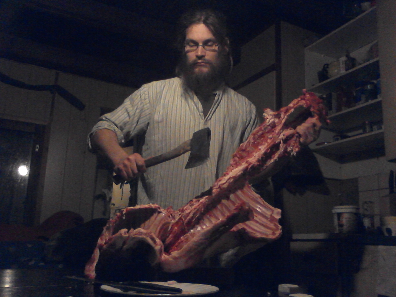 a hand-axe comes handy when cutting ribs apart from the spine